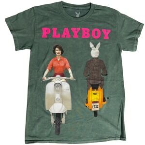 Playboy June 1959 Cover Woman/Bunny Scooters Green Mineral Wash Tee Size XL NWT